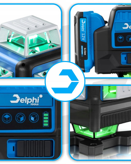 Delphi tools PRO lazerinis nivelyras 360° 4D žalias 16 linijų su stovu ir 2 akumuliatoriais