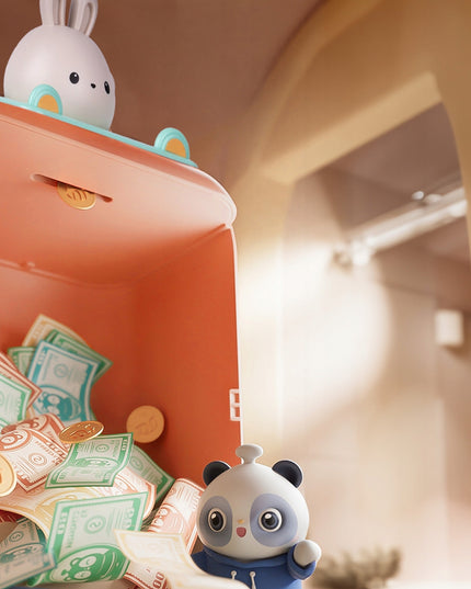 Taupyklė zuikutis, seifas banknotams ir monetoms, bankomat su PIN kodu