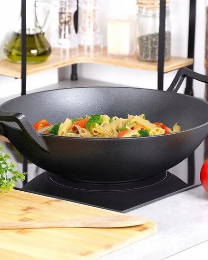 Didelė KETINĖ WOK keptuvė azijietiškų patiekalų kepimui ir troškinimui, 36 cm