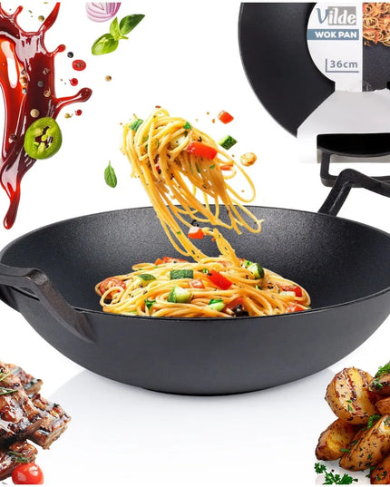 Didelė KETINĖ WOK keptuvė azijietiškų patiekalų kepimui ir troškinimui, 36 cm