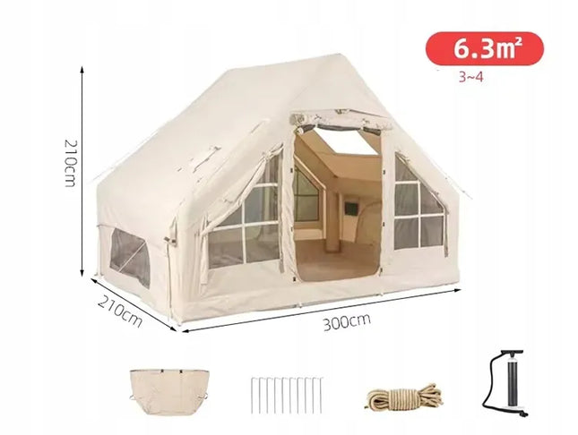 DIDELĖ PRIPUČIAMA KEMPINGO PALAPINĖ 4 ASMENIMS SU POMPA 6,3 m² 300x210 CM