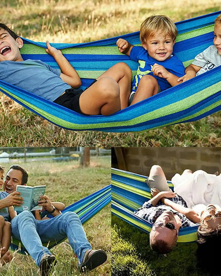 Didelis dvivietis sodo hamakas XXL 260x155 su kareriu ir krepšiu