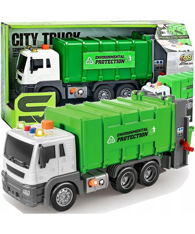 Didelis šiukšliavežis su konteineriais City Service su šviesomis ir garsais