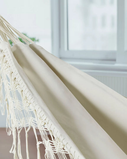 DIDELIS sodo hamakas BOHO kutai turistinis hamakas balkonui ŠVIESIAI SMĖLINIS