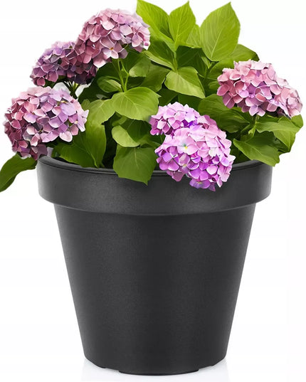 Didelis sodo vazonas, lauko plastikinis apvalus juodas vazonas 29x26 cm