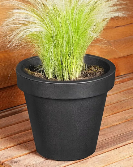 Didelis sodo vazonas, lauko plastikinis apvalus juodas vazonas 29x26 cm