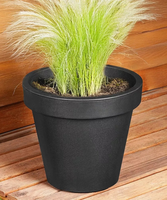 Didelis sodo vazonas, lauko plastikinis apvalus juodas vazonas 29x26 cm
