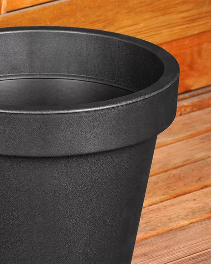 Didelis sodo vazonas, lauko plastikinis apvalus juodas vazonas 29x26 cm