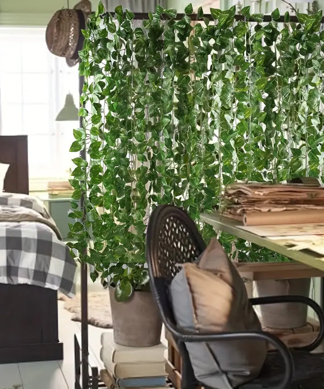 Žali Dirbtiniai Vijokliniai Lapai - Dekoratyvinė Girlianda, Vynmedžio Simuliacija, Namų Dekoras, Sodo Papuošimas