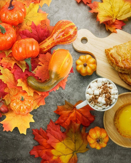 Dirbtiniai Moliūgai, Lapai ir Gilių Rinkinys, 48vnt, Helovinui ir Rudens Dekoracijoms