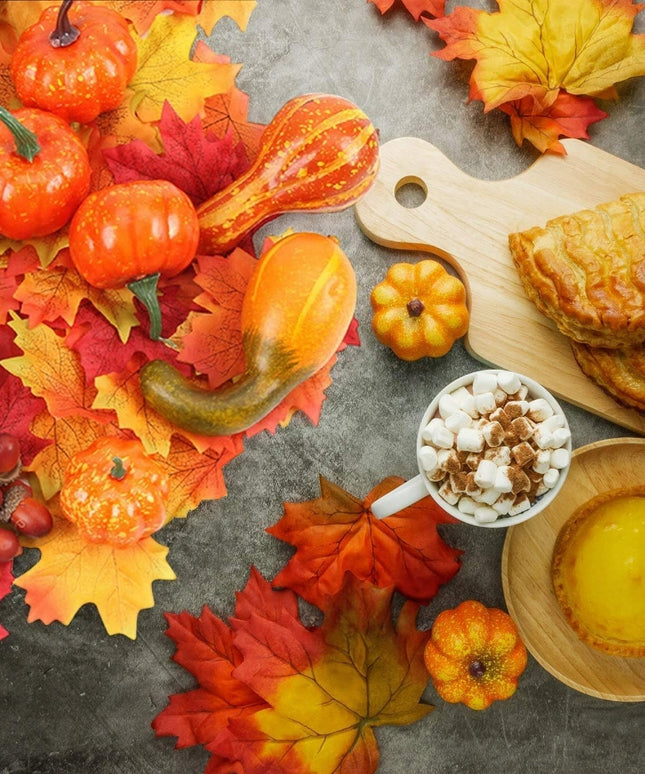 Dirbtiniai Moliūgai, Lapai ir Gilių Rinkinys, 48vnt, Helovinui ir Rudens Dekoracijoms