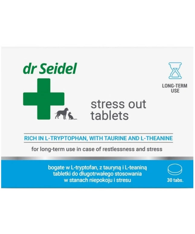 DR SEIDEL Stress Out raminamasis preparatas šunims ir katėms susidūrus su nerimu, 30 tablečių