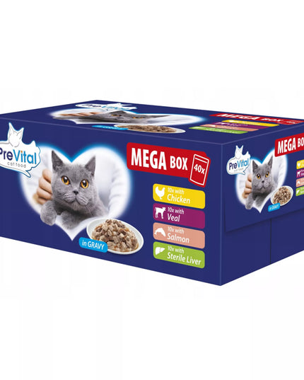 Drėgnas kačių ėdalas PreVital maišeliai skonių rinkinys padaže megabox 40 vnt. x 100g