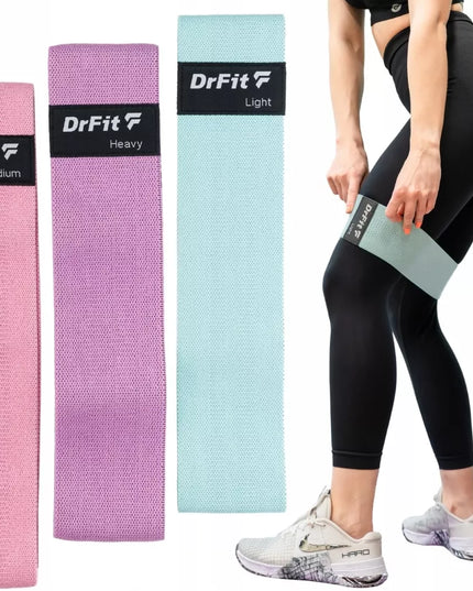 DrFit audinės pasipriešinimo gumos treniruotėms, fitnesui, pilatesui, 3 vnt. + NEMOKAMA treniruotė