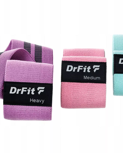 DrFit audinės pasipriešinimo gumos treniruotėms, fitnesui, pilatesui, 3 vnt. + NEMOKAMA treniruotė