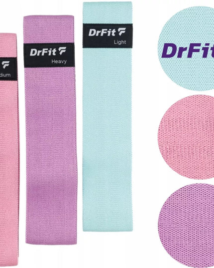 DrFit audinės pasipriešinimo gumos treniruotėms, fitnesui, pilatesui, 3 vnt. + NEMOKAMA treniruotė