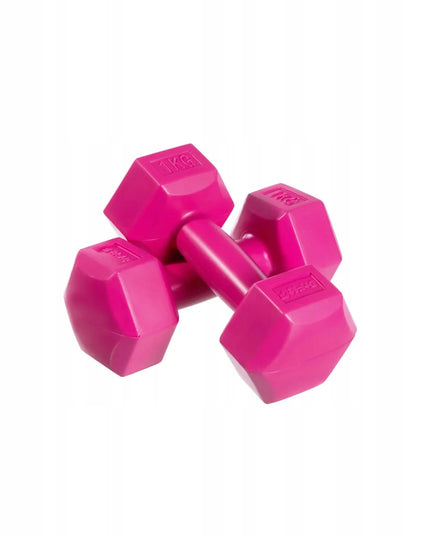 DrFit bituminiai hanteliai 2x 1 kg, rožiniai, skirti fitneso pratimams