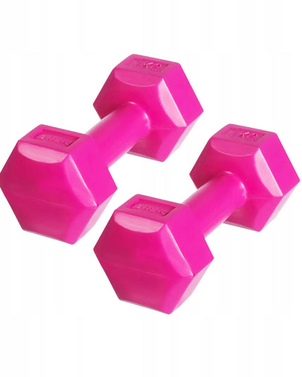 DrFit bituminiai hanteliai 2x 1 kg, rožiniai, skirti fitneso pratimams