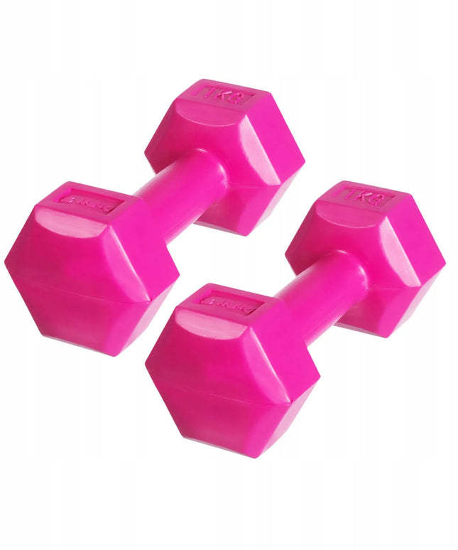 DrFit bituminiai hanteliai 2x 1 kg, rožiniai, skirti fitneso pratimams