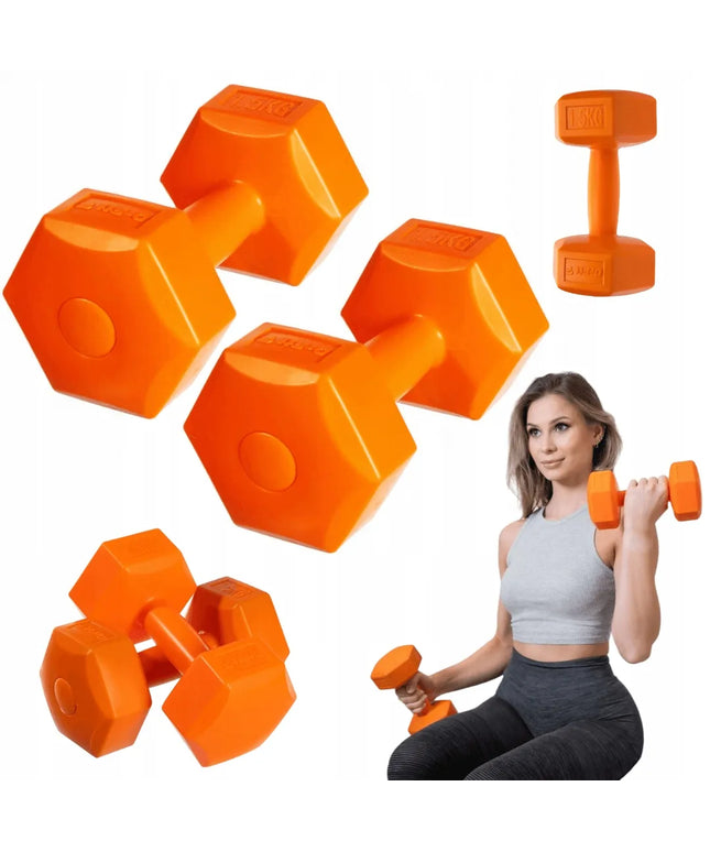 DrFit bituminiai hanteliai, šešiakampiai svarmenys treniruotėms, 2x 1,5 kg
