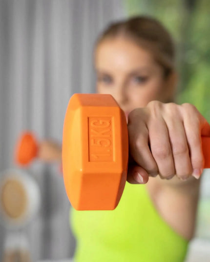 DrFit bituminiai hanteliai, šešiakampiai svarmenys treniruotėms, 2x 1,5 kg