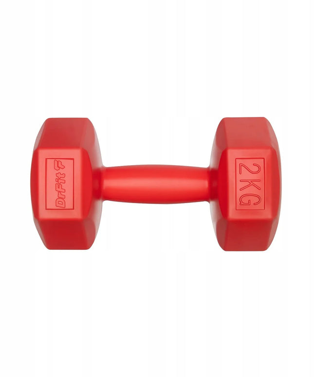 DrFit bituminiai hanteliai svarmenys fitnesui šešiakampiai rinkinys 2x2kg raudoni