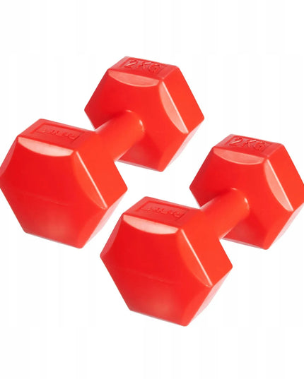 DrFit bituminiai hanteliai svarmenys fitnesui šešiakampiai rinkinys 2x2kg raudoni