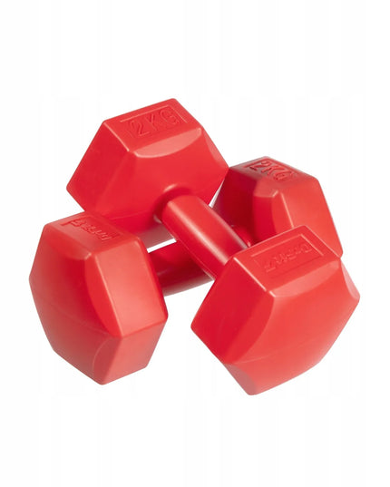 DrFit bituminiai hanteliai svarmenys fitnesui šešiakampiai rinkinys 2x2kg raudoni