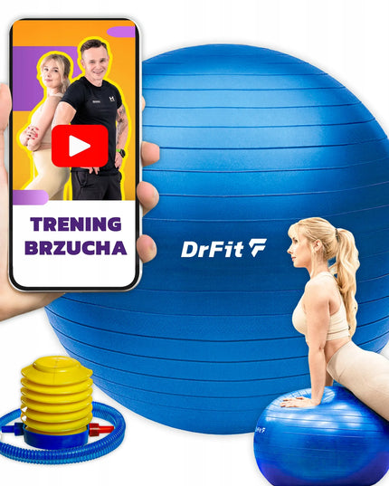DrFit gimnastikos kamuolys jogos mankštai ir reabilitacijai, tvirtas, 65 cm, su pompa