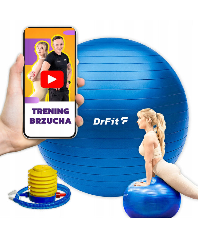 DrFit gimnastikos kamuolys jogos mankštai ir reabilitacijai, tvirtas, 65 cm, su pompa