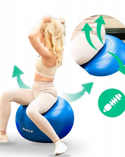 DrFit gimnastikos kamuolys jogos mankštai ir reabilitacijai, tvirtas, 65 cm, su pompa