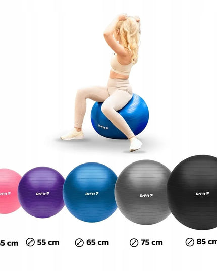 DrFit gimnastikos kamuolys jogos mankštai ir reabilitacijai, tvirtas, 65 cm, su pompa
