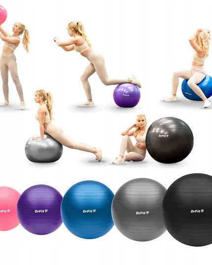 DrFit gimnastikos kamuolys jogos mankštai ir reabilitacijai, tvirtas, 65 cm, su pompa