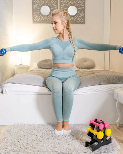 DrFit hantelių rinkinys su stovu, gumuoti spalvoti svarmenys, 6 vnt., įvairus svoris, 6 kg