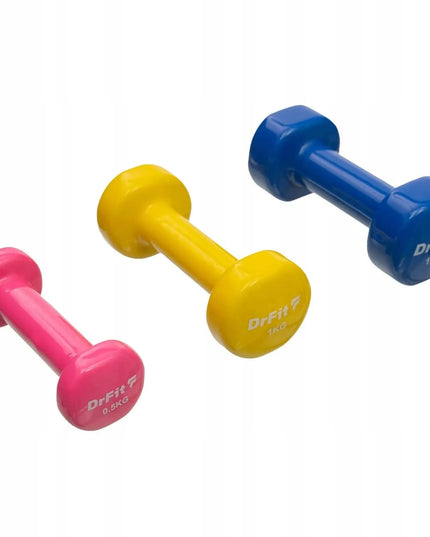 DrFit hantelių rinkinys su stovu, gumuoti spalvoti svarmenys, 6 vnt., įvairus svoris, 6 kg