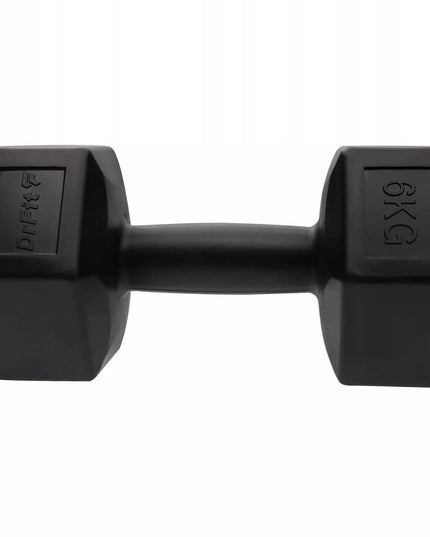 DrFit Heksagoniniai hanteliai mankštai, Pilates, jėgos treniruotėms, 2x6 kg, juodi