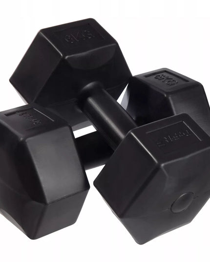 DrFit Heksagoniniai hanteliai mankštai, Pilates, jėgos treniruotėms, 2x6 kg, juodi