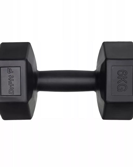 DrFit Heksagoniniai hanteliai mankštai, Pilates, jėgos treniruotėms, 2x6 kg, juodi