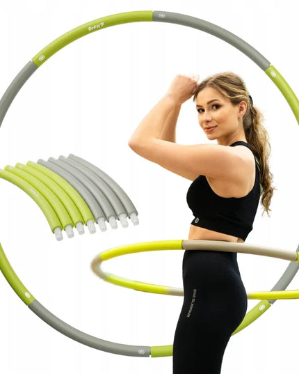 DrFit Hula Hop klasikinis sulankstomas liekninantis kardio gimnastikos lankas 100 cm pilkas-žalias