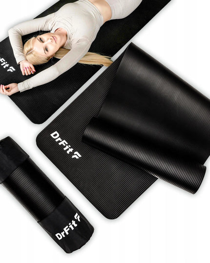DrFit NBR fitneso ir jogos kilimėlis, 1 cm storio, juodas