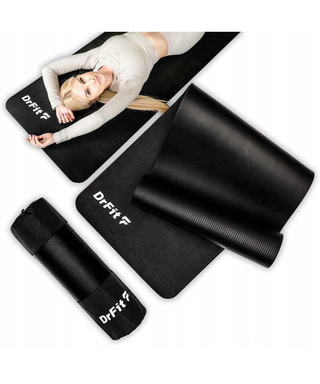 DrFit NBR fitneso ir jogos kilimėlis, 1 cm storio, juodas