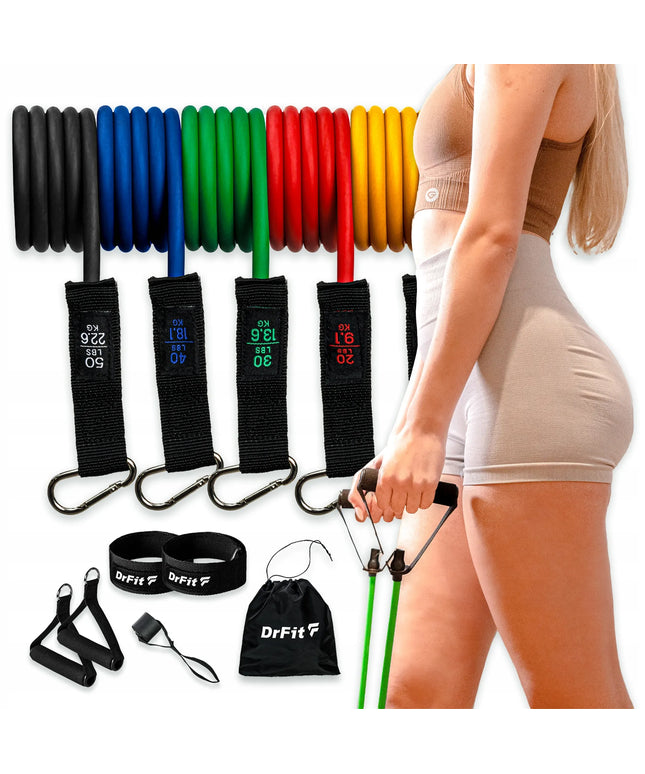DrFit pasipriešinimo gumų rinkinys – 5 profesionalios mankštos gumos