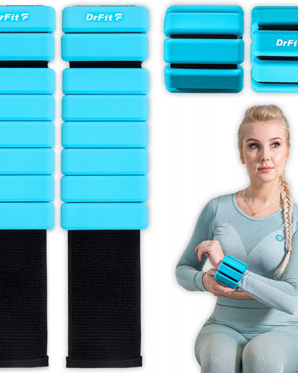 DrFit reguluojami svarmenys kulkšnims ir riešams 2x 0,45 kg mėlyni