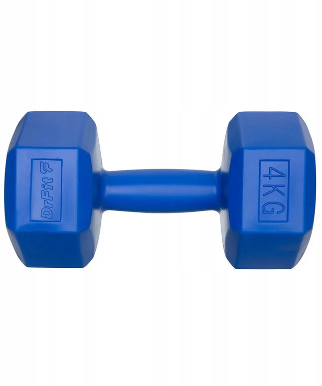 DrFit šešiakampiai fitneso hanteliai, 2x4 kg, mėlyni