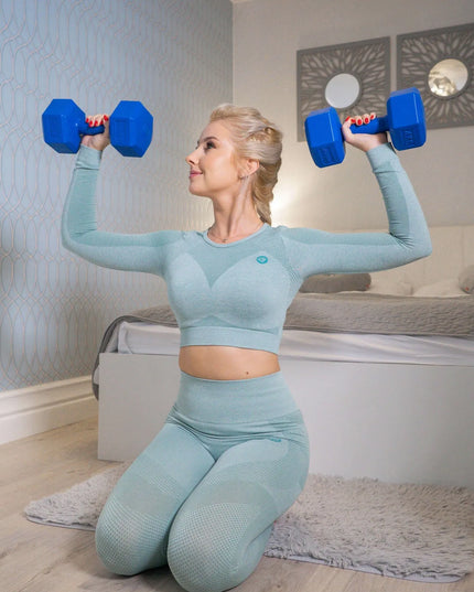 DrFit šešiakampiai fitneso hanteliai, 2x4 kg, mėlyni