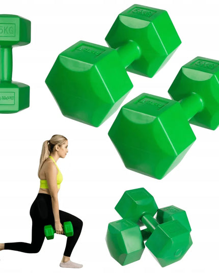 DrFit šešiakampiai fitneso svareliai, 2x 5 kg rinkinys, žali