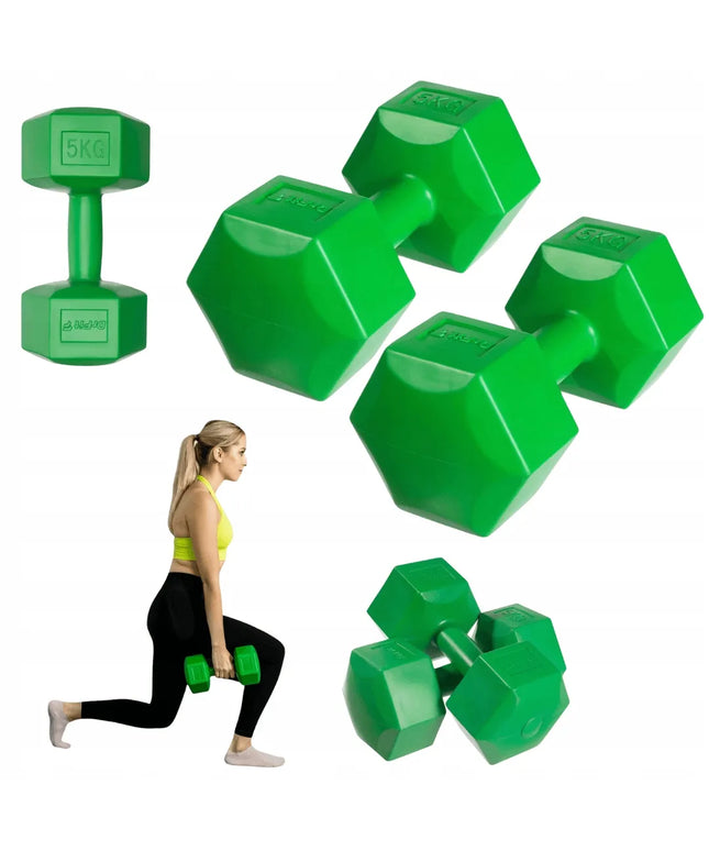 DrFit šešiakampiai fitneso svareliai, 2x 5 kg rinkinys, žali