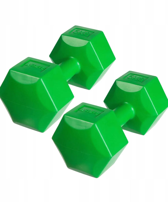 DrFit šešiakampiai fitneso svareliai, 2x 5 kg rinkinys, žali