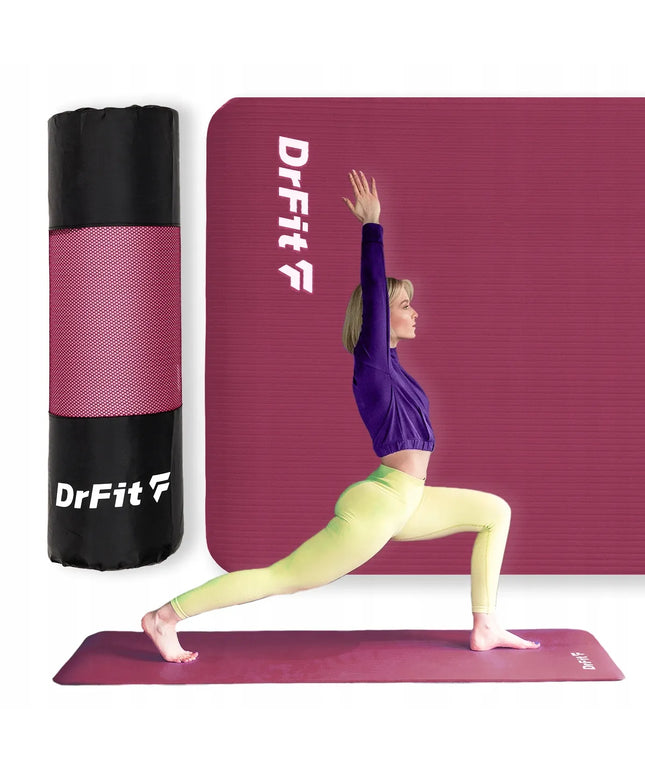DrFit stora, neslidi putplasčio mankštos ir jogos kilimėlis 1 cm su dėklu, raudona