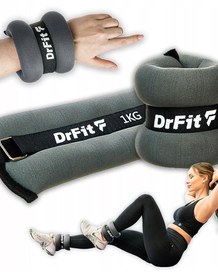 DrFit svoriai kulkšnims ir riešams treniruotėms 2x1kg, pilki
